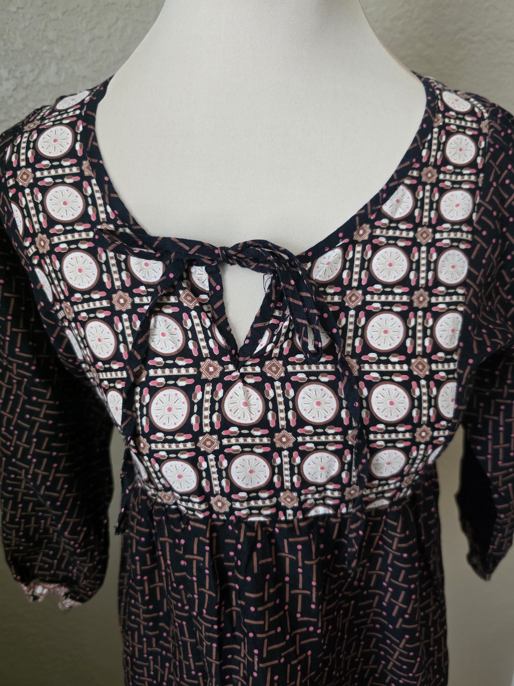 * H&M Boho cotton tunic blouse W geometric print and tie detail, Babydoll Flowy - Picture 2 of 8